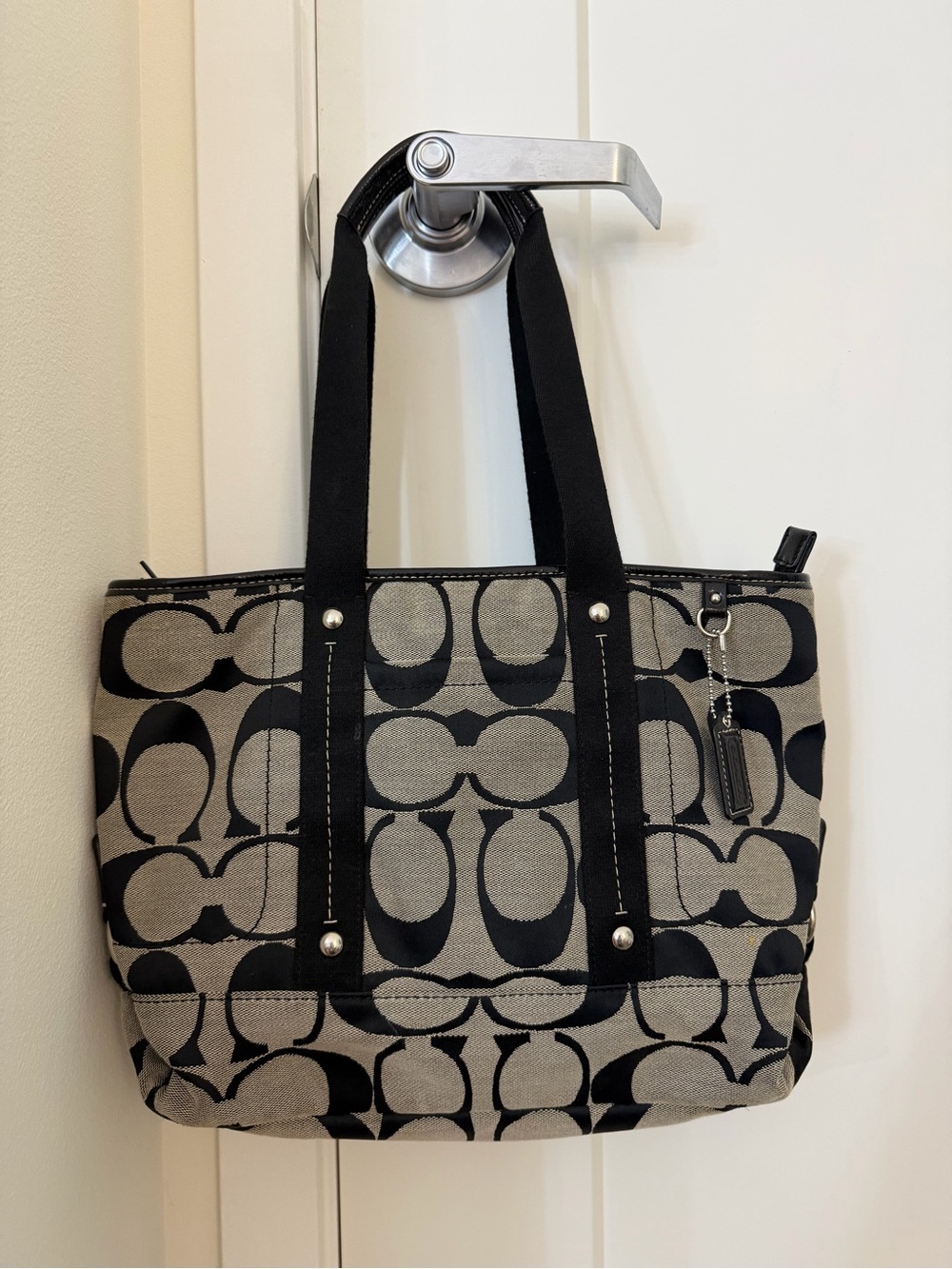 Coach Black & Beige Signature Canvas Tote